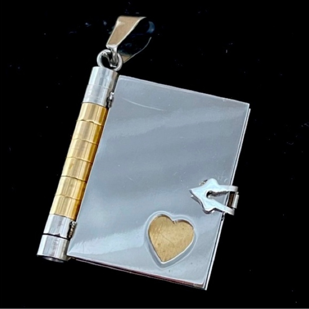 Stainless Steel /Gold Heart Love Minimalist Book Pendant NWD!